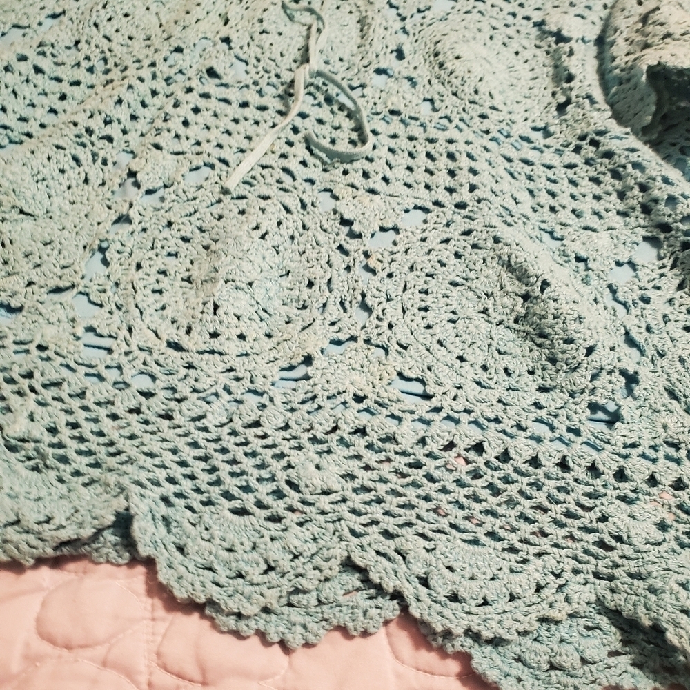 Roamans Aqua Crochet Top - Picture 4 of 12
